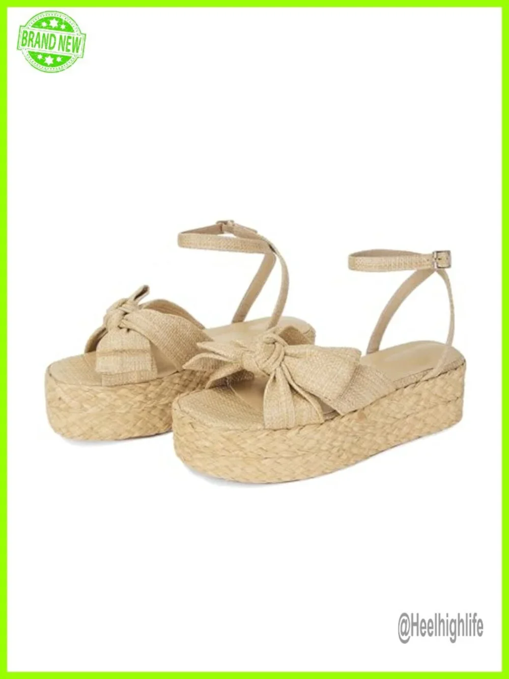Women's Raffia Platform Sandals Bow Knot Ankle Strap Summer Open Toe Woven